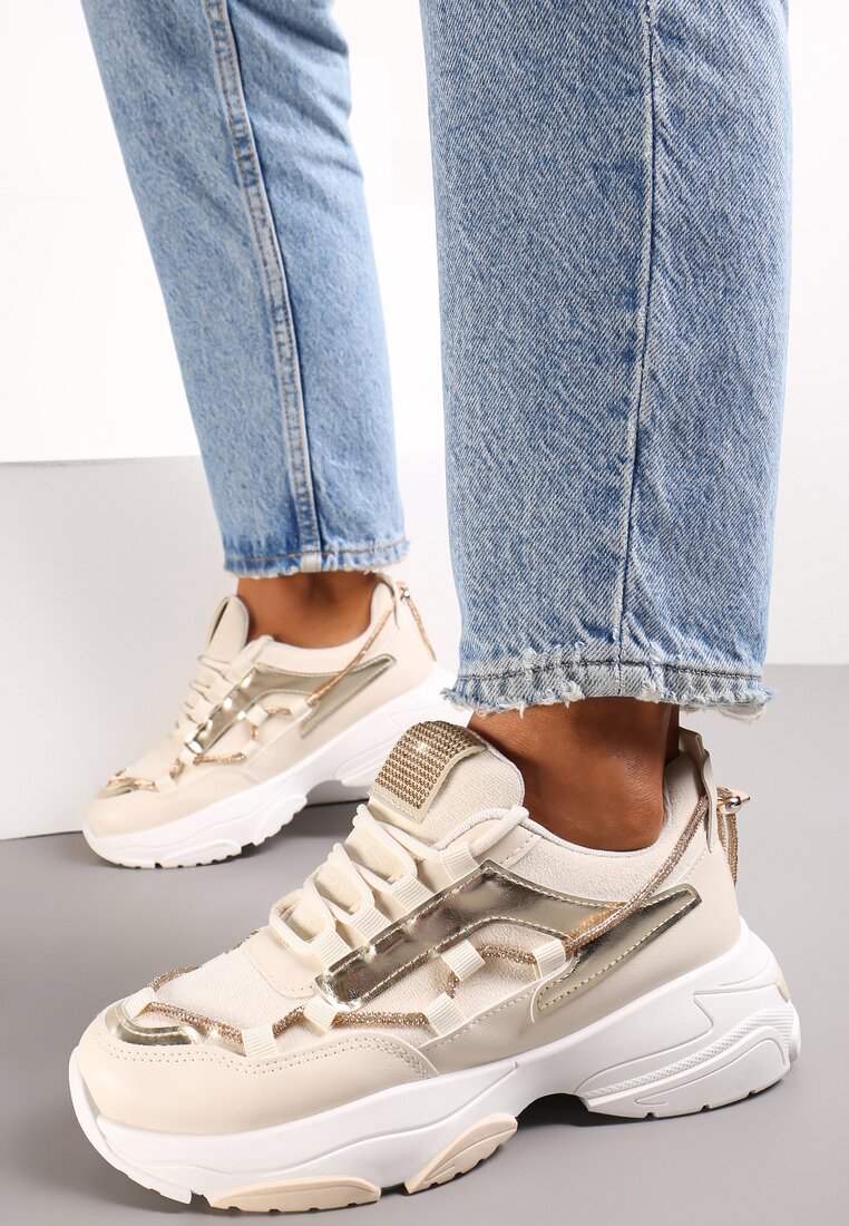 Sneakers Bej cu șiret decorativ cu zirconiu Babeset