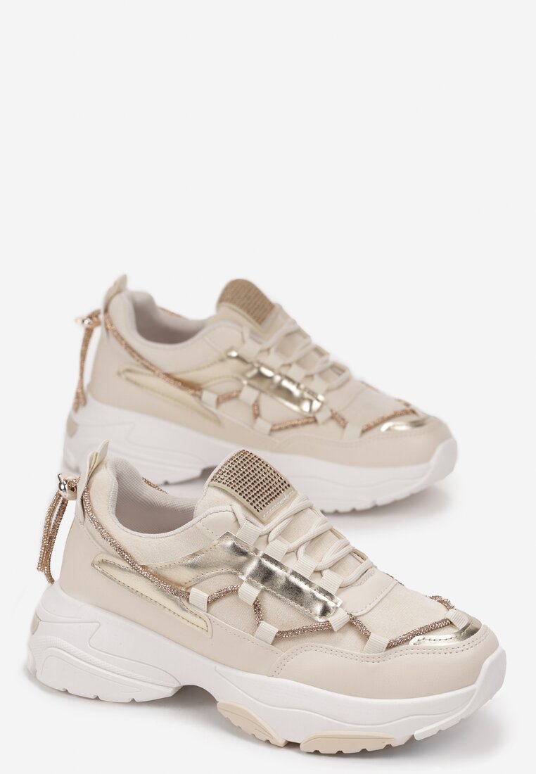 Sneakers Bej cu șiret decorativ cu zirconiu Babeset