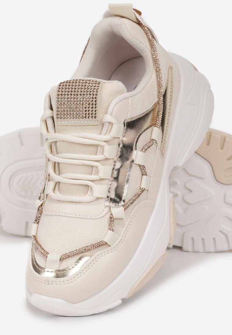 Sneakers Bej cu șiret decorativ cu zirconiu Babeset