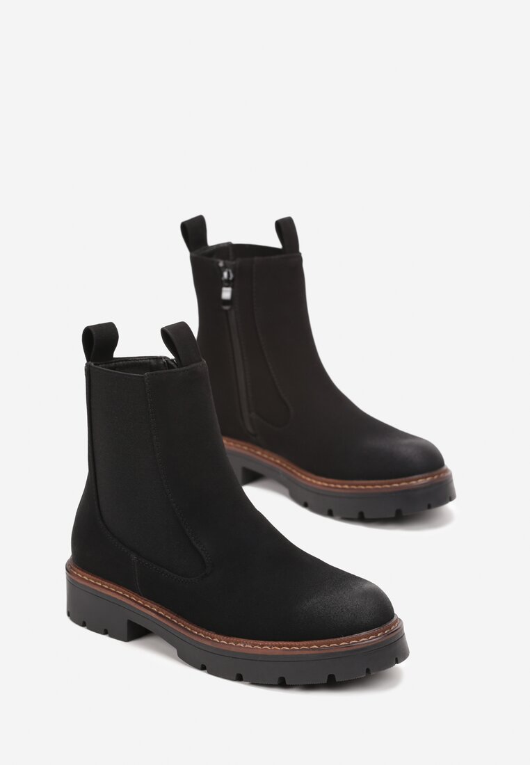 Botine Negre din Imitație de Catifea pe Talpă Groasă Sarel