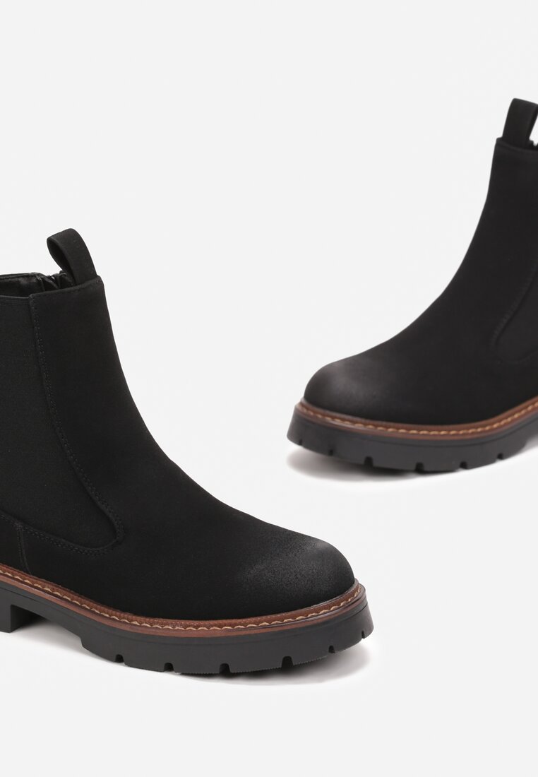 Botine Negre din Imitație de Catifea pe Talpă Groasă Sarel