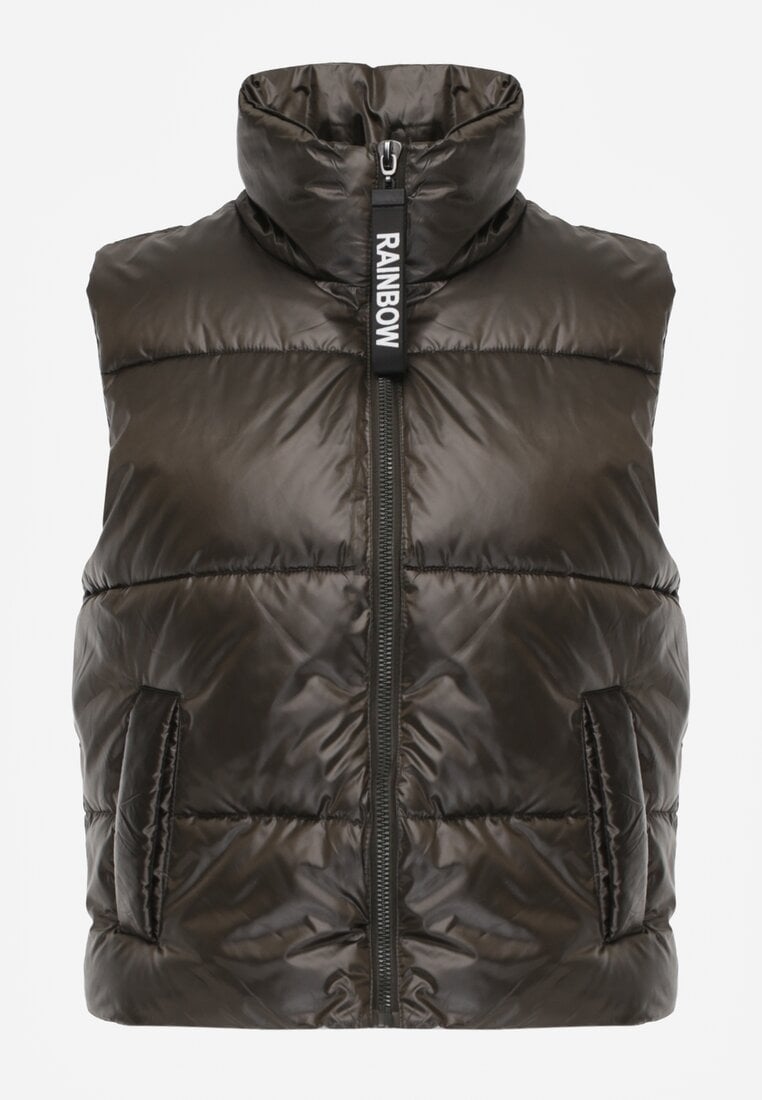 Verdeață Închisă Matlasată Vestă cu Guler Larg Cerissa