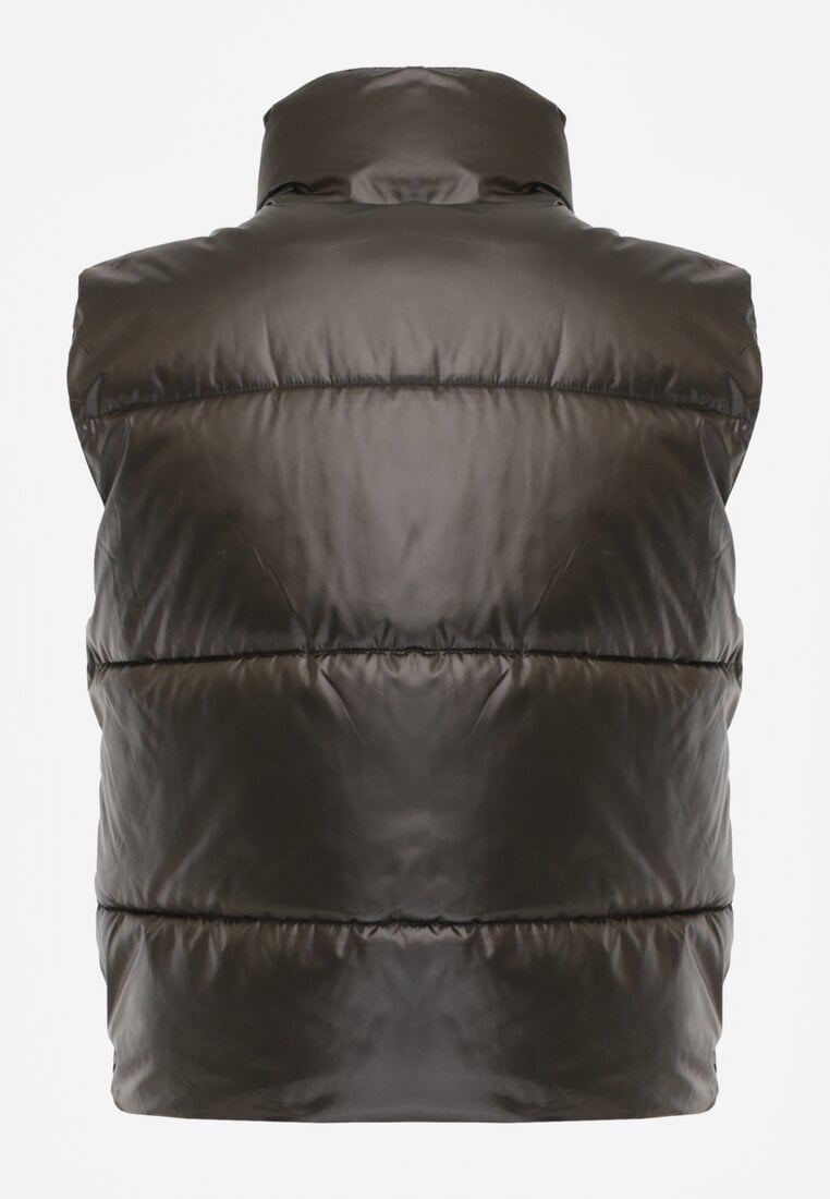 Verdeață Închisă Matlasată Vestă cu Guler Larg Cerissa