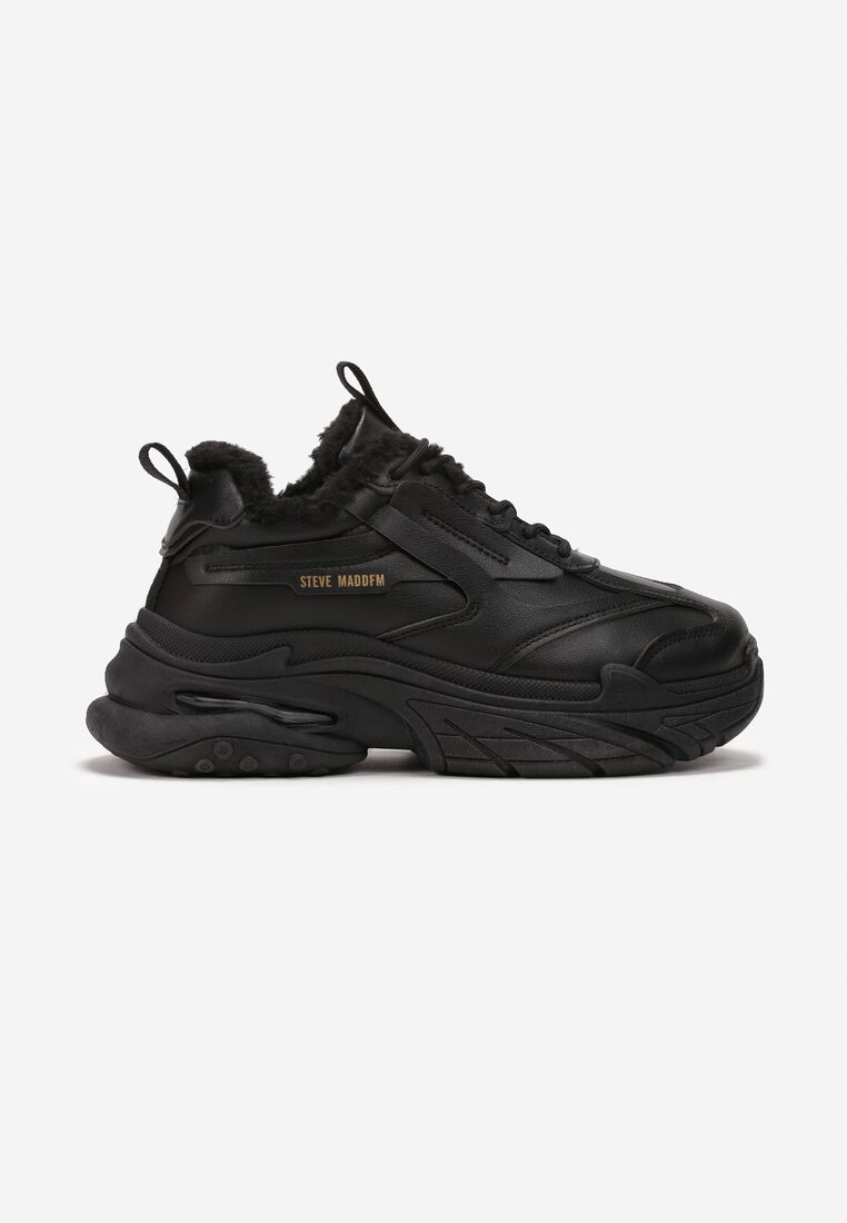 Sneakerși Negri cu Șireturi pe Talpă Groasă din Piele Ecologică Fadora
