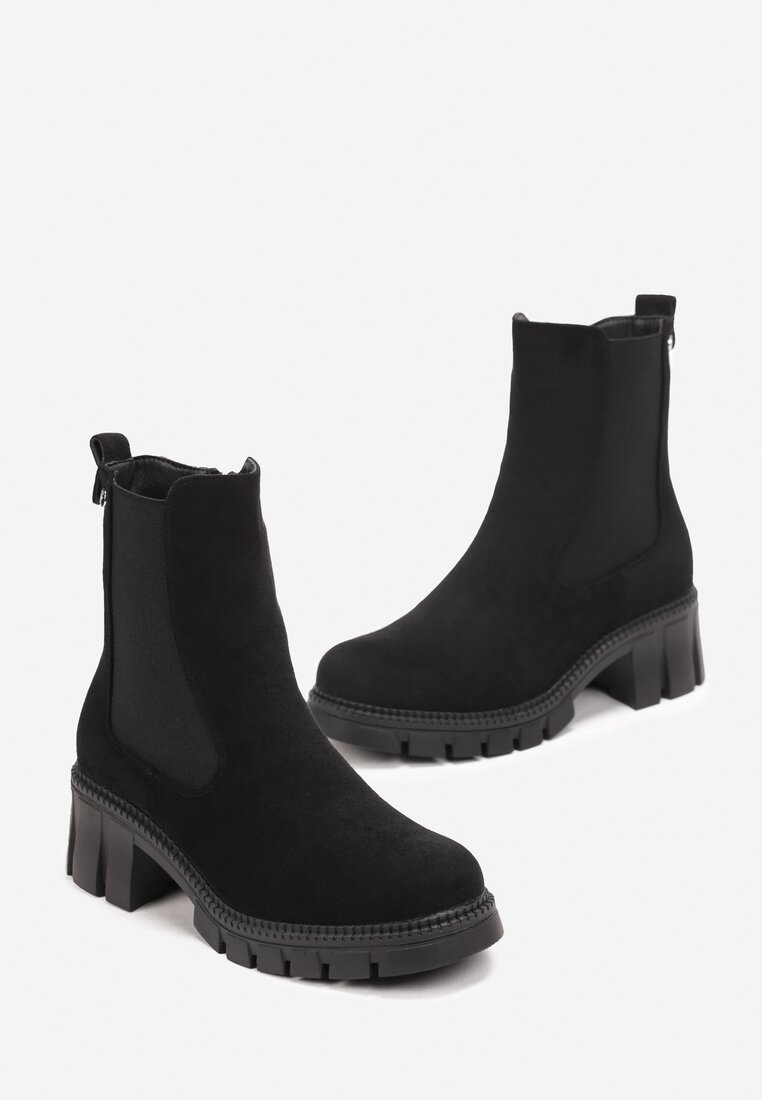 Botine Negre cu Toc Bloc și Inserție Elastică Illiria