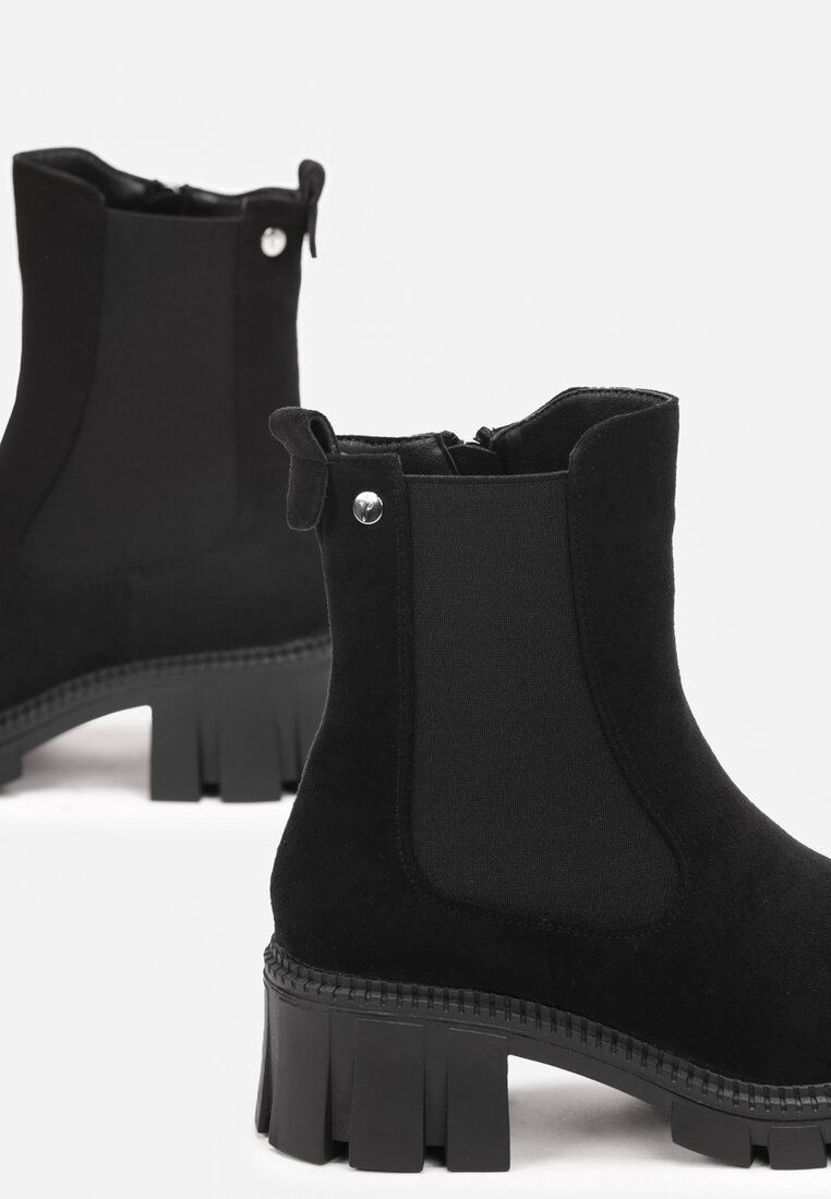 Botine Negre cu Toc Bloc și Inserție Elastică Illiria