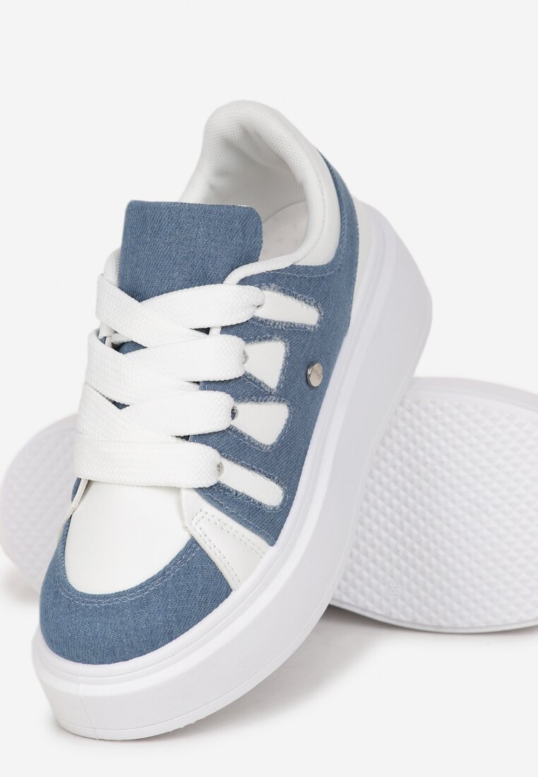 Biało-Niebieskie Sneakersy na Platformie z Szerokim Sznurowaniem Aklilu