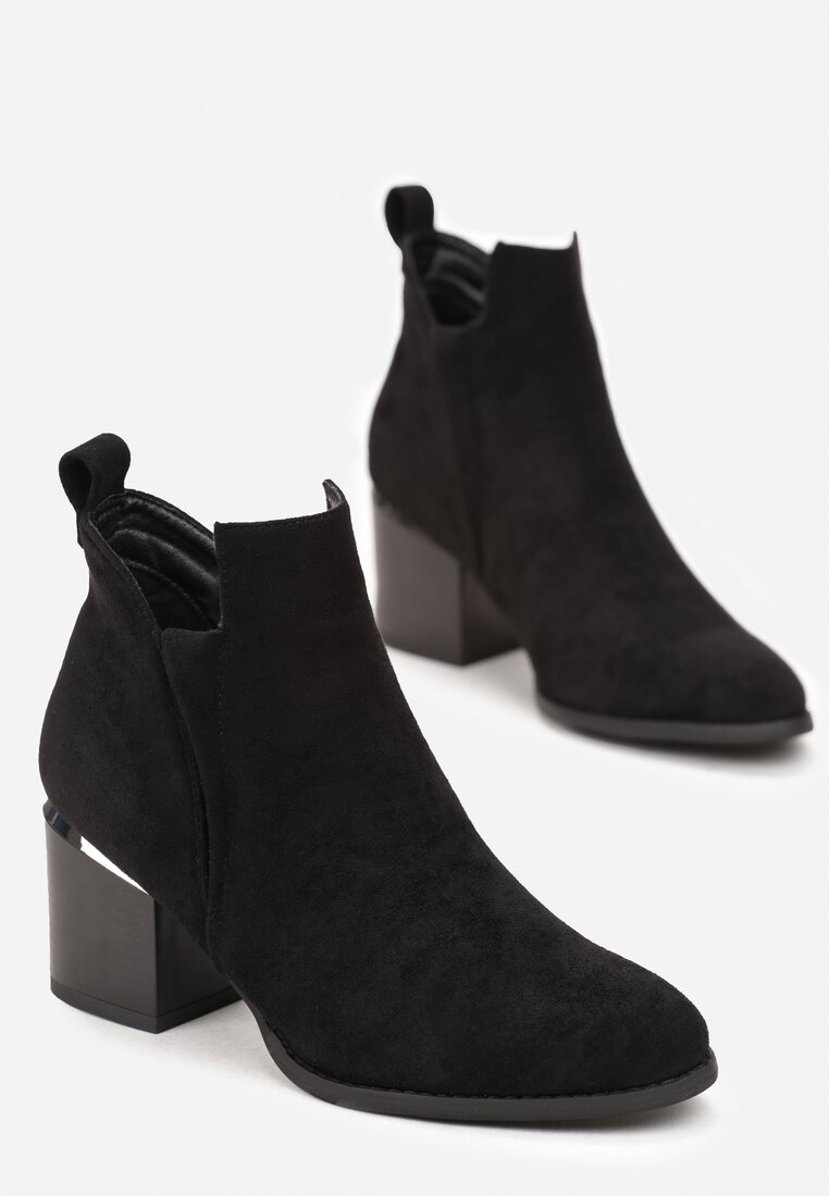 Botine negre din imitație de piele întoarsă Asmarani cu toc gros