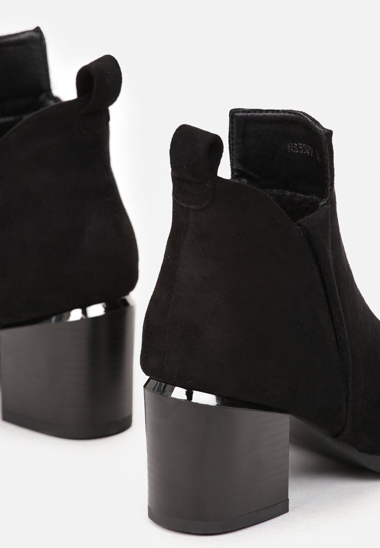 Botine negre din imitație de piele întoarsă Asmarani cu toc gros