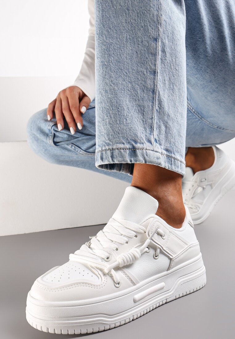 Sneakers Albi cu Șiret Dublu pe Talpă Groasă Ralholena