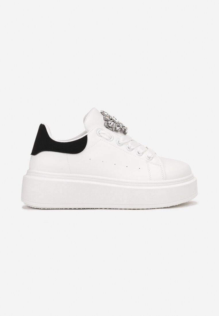 Biało-Czarne Sneakersy na Grubej Podeszwie z Kryształkami Seraffina