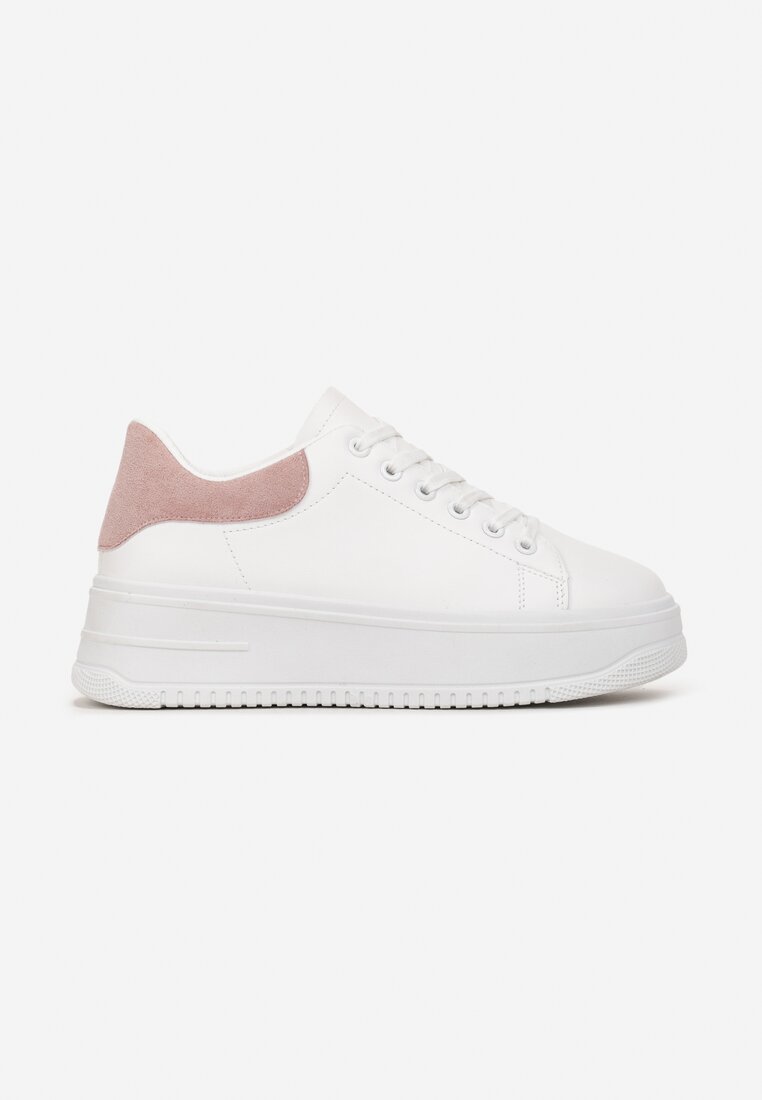 Biało-Różowe Sneakersy na Platformie z Wiązaniem Misganella