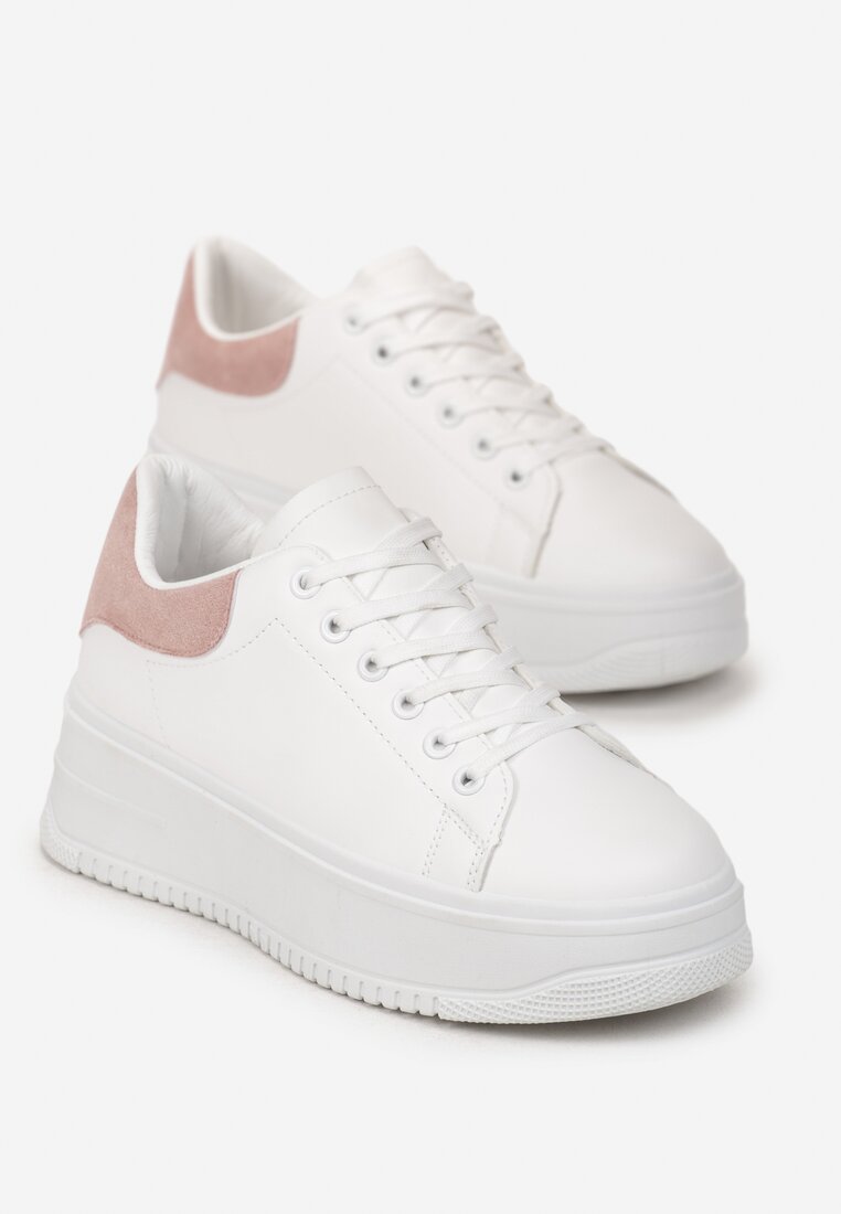 Biało-Różowe Sneakersy na Platformie z Wiązaniem Misganella