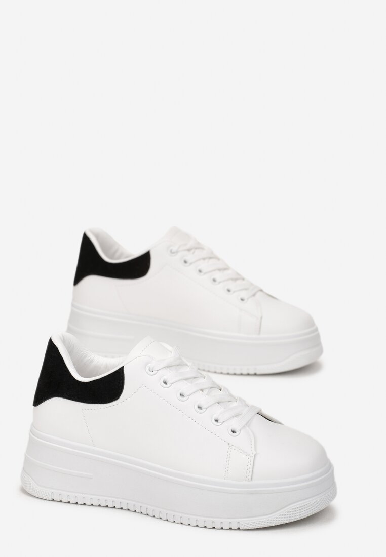 Biało-Czarne Sneakersy na Platformie z Wiązaniem Misganella