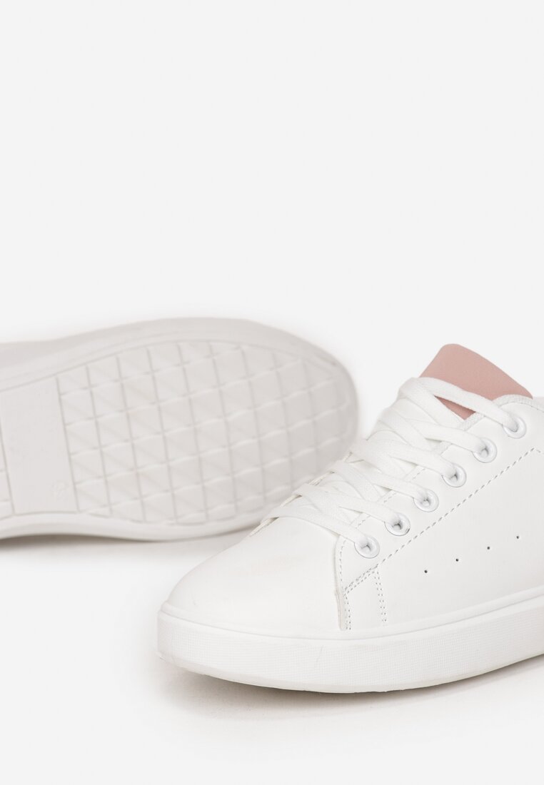 Biało-Różowe Sneakersy przed Kostkę z Sznurowaniem Hermonikka