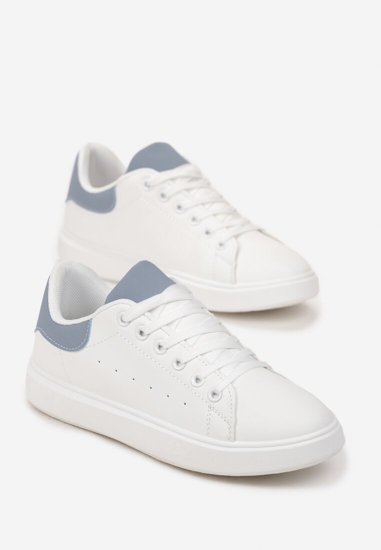 Biało-Niebieskie Sneakersy przed Kostkę z Sznurowaniem Hermonikka