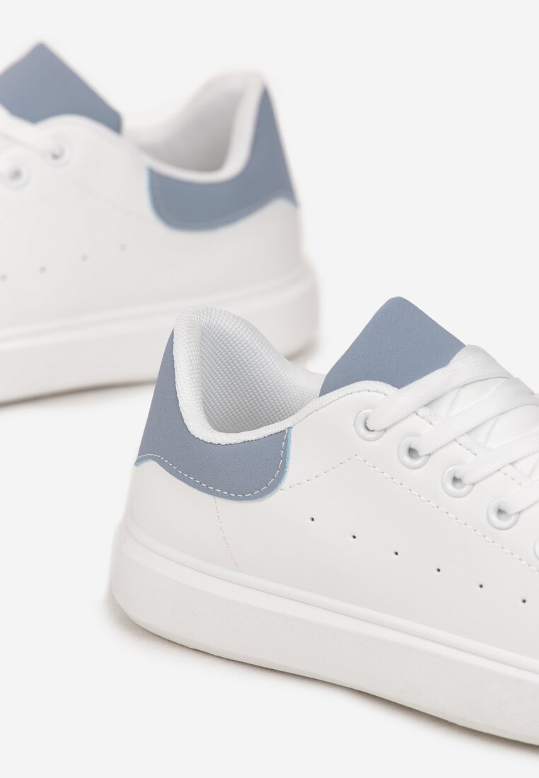 Biało-Niebieskie Sneakersy przed Kostkę z Sznurowaniem Hermonikka