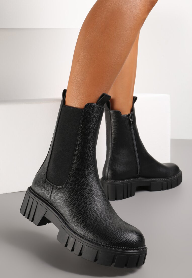 Botine negre cu platformă groasă și carâmb elastic Eloriella