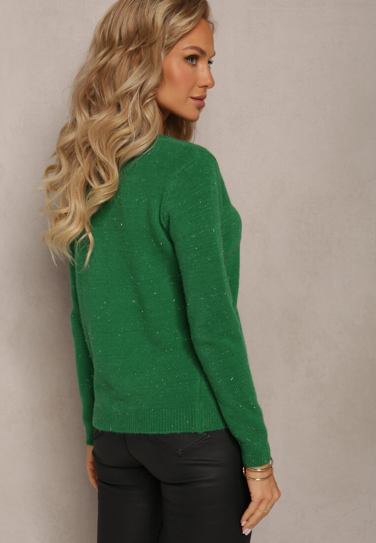 Zielony Dzianinowy Sweter z Metaliczną Nitką Kirrelle