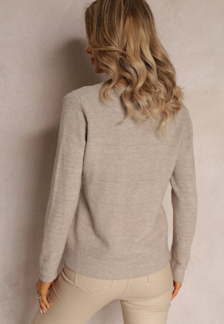 Ciemnobeżowy Dzianinowy Sweter z Metaliczną Nitką Kirrelle
