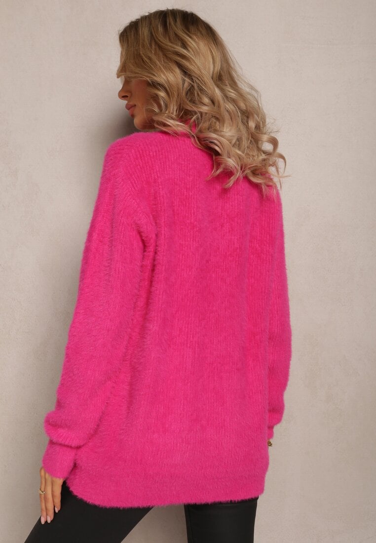 Fucsia Pufos Golf cu Mânecă Lungă și Șnururi Caelina