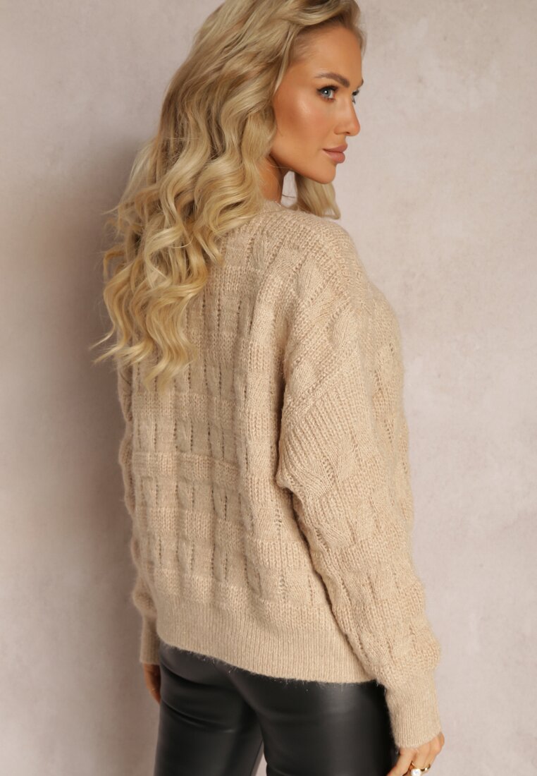 Pulover Bej Larg din Tricot Moale Misgannis