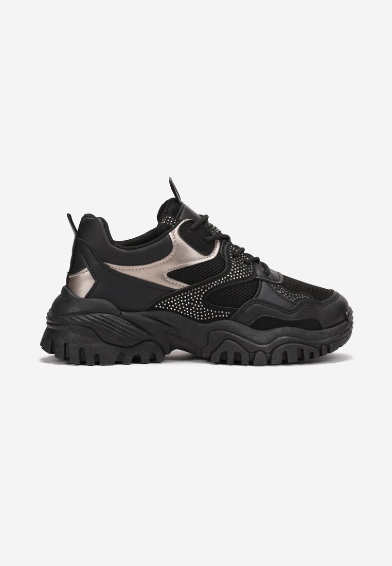 Sneakers Negri cu Talpă Groasă și Pietre Strass Wintale