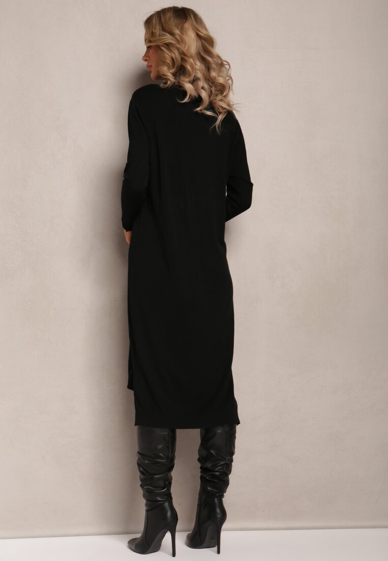 Czarna Sweterkowa Sukienka Midi z Golfem Elsames