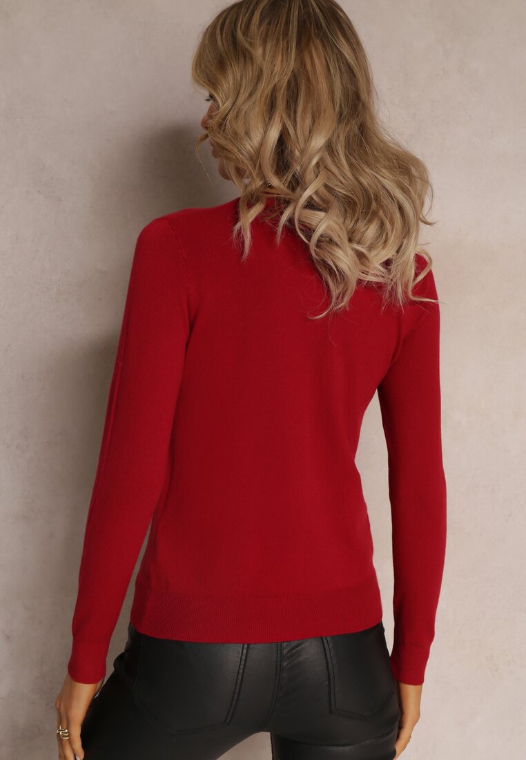 Pulover Bordeaux Cambrat Cu Elastic Si Decolteu Rotund Pirella