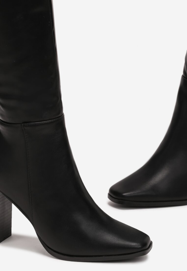 Czarne Kozaki z Kwadratowym Noskiem na Ozdobnym Słupku Colinta