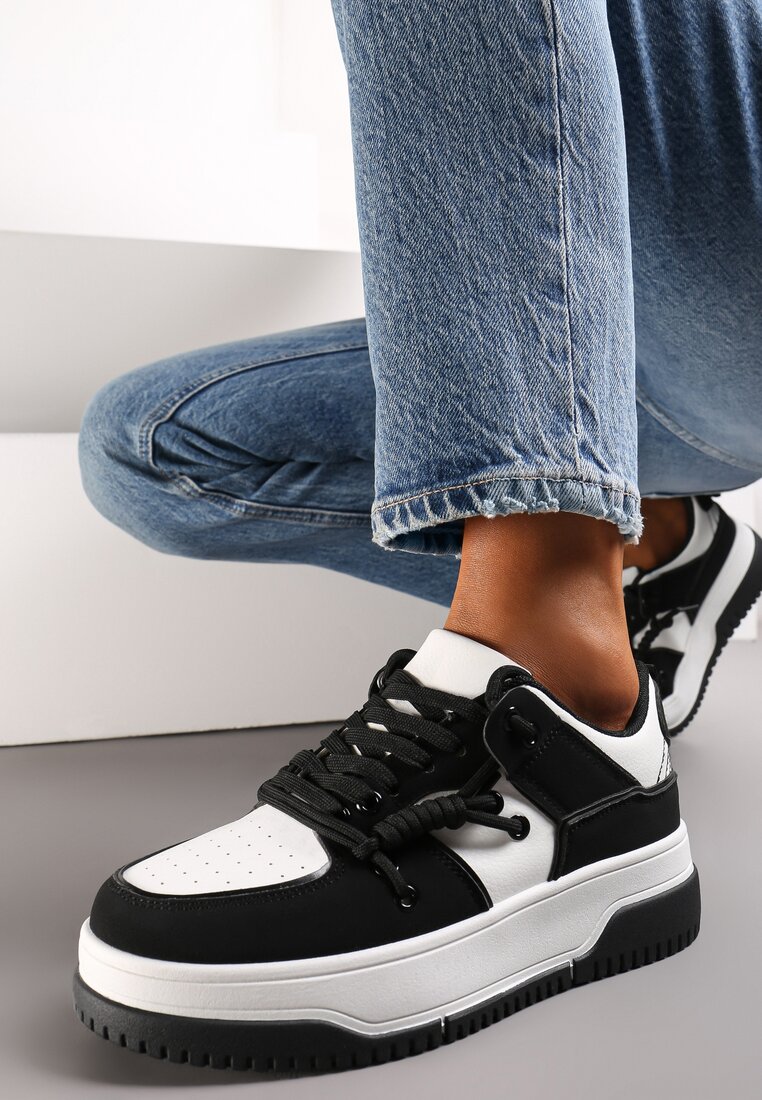 Sneakers Negri cu Perforatie și șiret Dublu Misoval