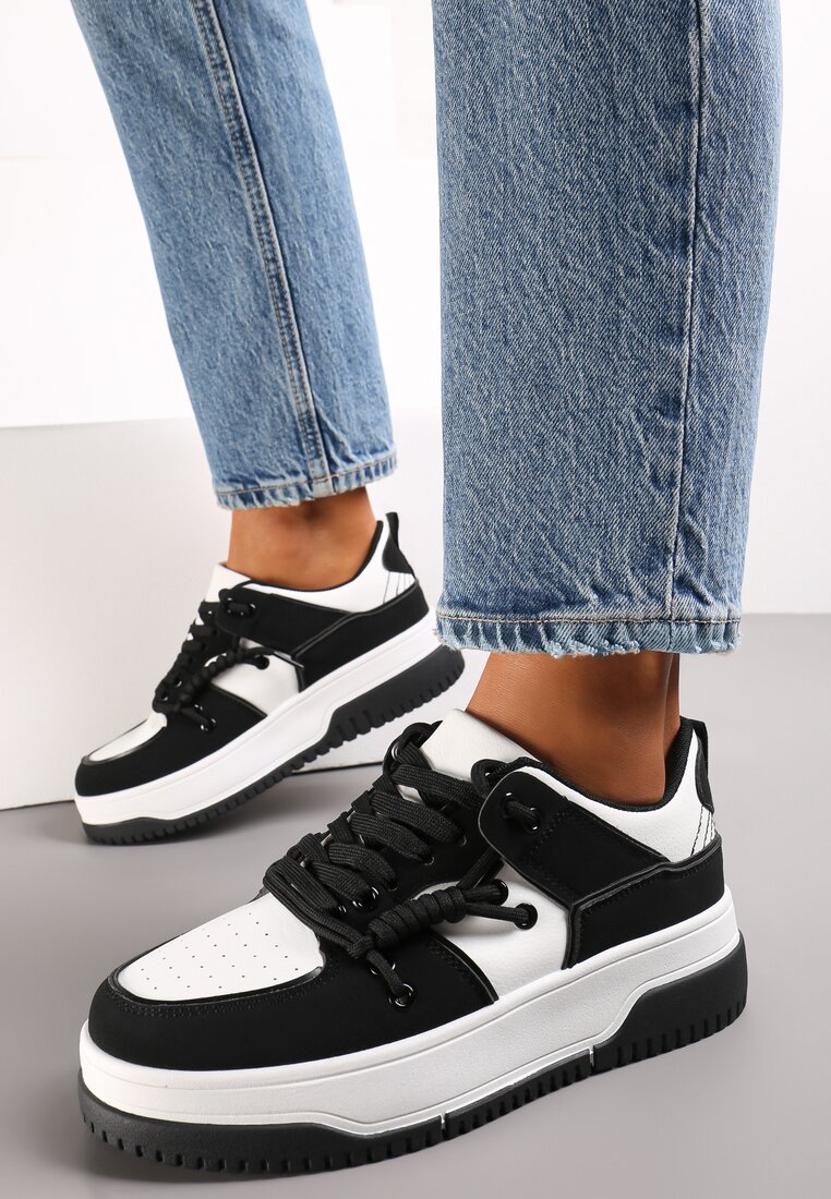 Sneakers Negri cu Perforatie și șiret Dublu Misoval