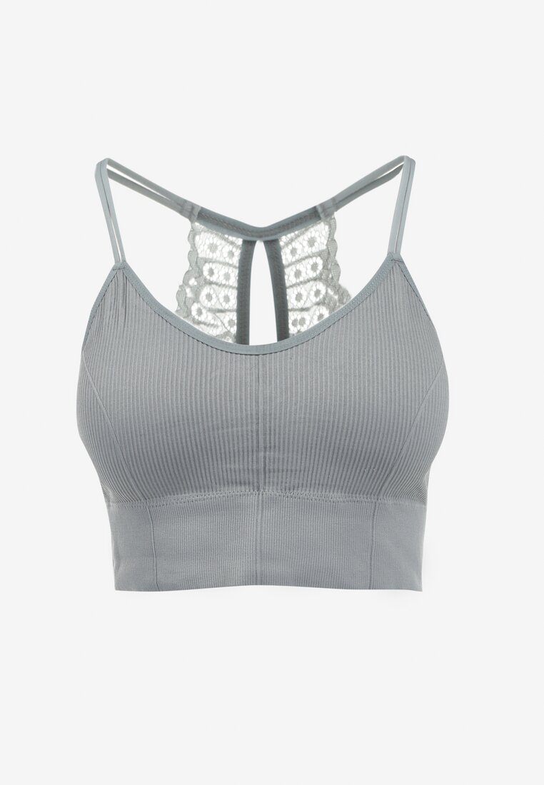Sutien Bralette Gri cu Dantelă pe Bretele Luciar