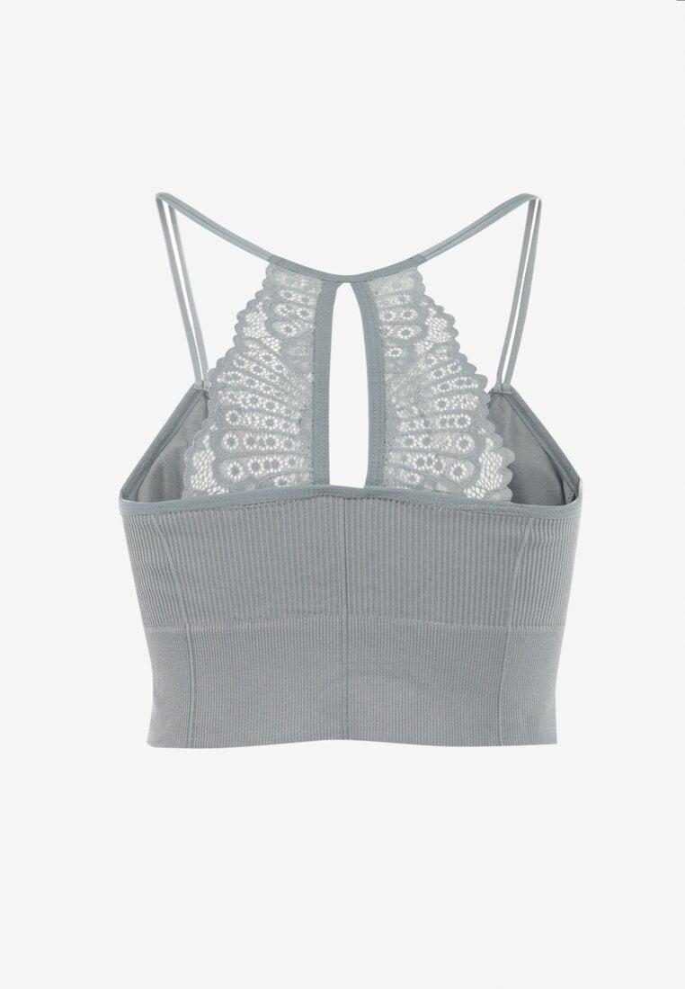 Sutien Bralette Gri cu Dantelă pe Bretele Luciar