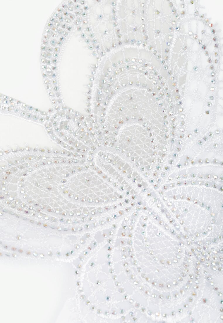 Biały Biustonosz na Szerokich Ramiączkach z Koronką w Cyrkonie Caduria