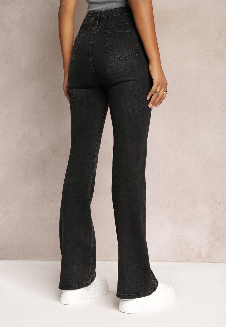 Czarne Jeansy Dzwony High Waist Ecull
