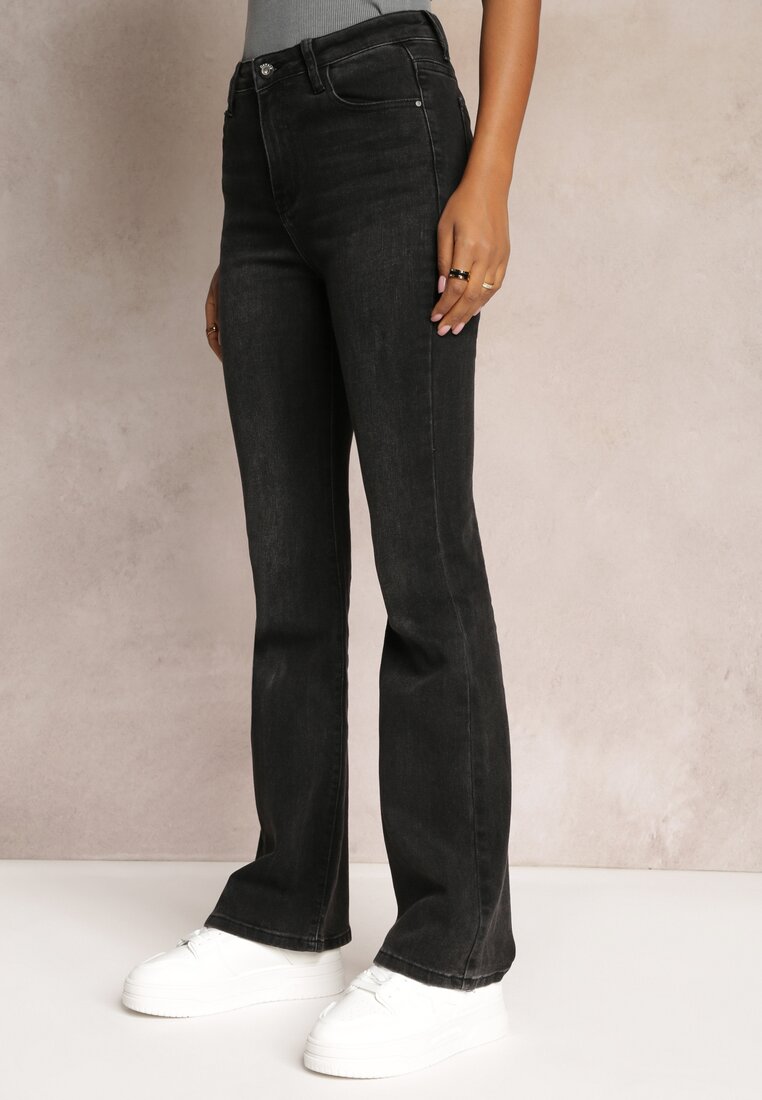 Czarne Jeansy Dzwony High Waist Ecull