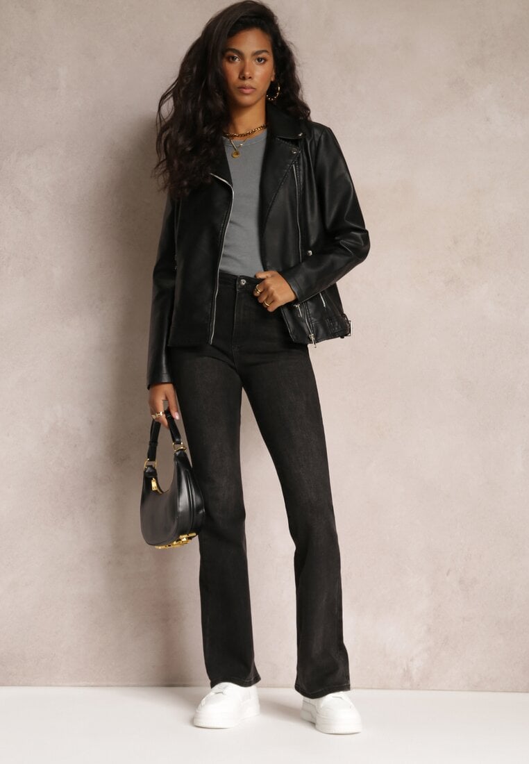 Czarne Jeansy Dzwony High Waist Ecull