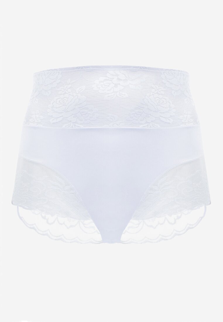 Białe Modelujące Majtki High Waist Ozdobione Koronką Nelare