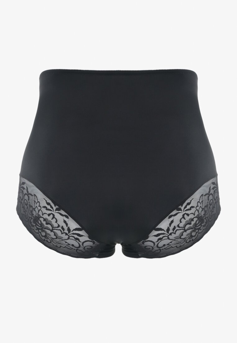 Czarne Modelujące Majtki High Waist Ozdobione Koronką Nelare