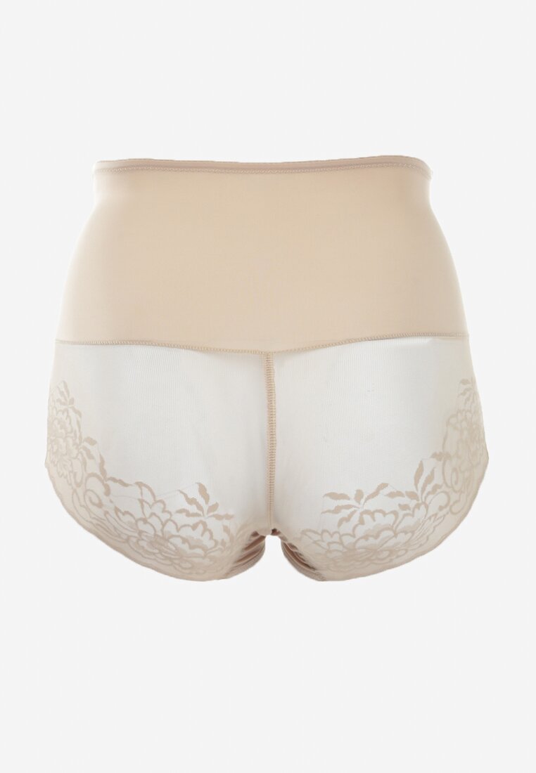 Ciemnobeżowe Modelujące Majtki High Waist z Ozdobną Siateczką Vculen