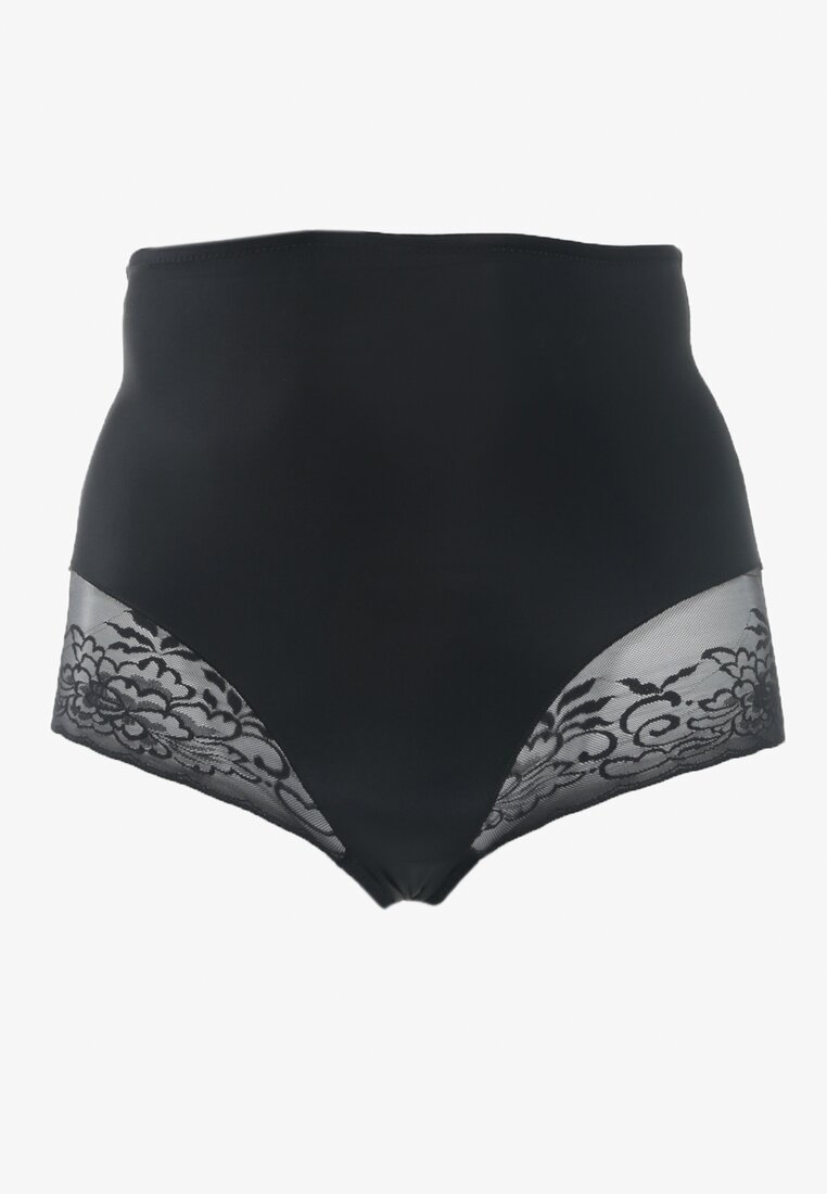 Czarne Modelujące Majtki High Waist z Ozdobną Siateczką Vculen