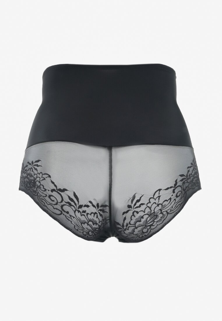 Czarne Modelujące Majtki High Waist z Ozdobną Siateczką Vculen