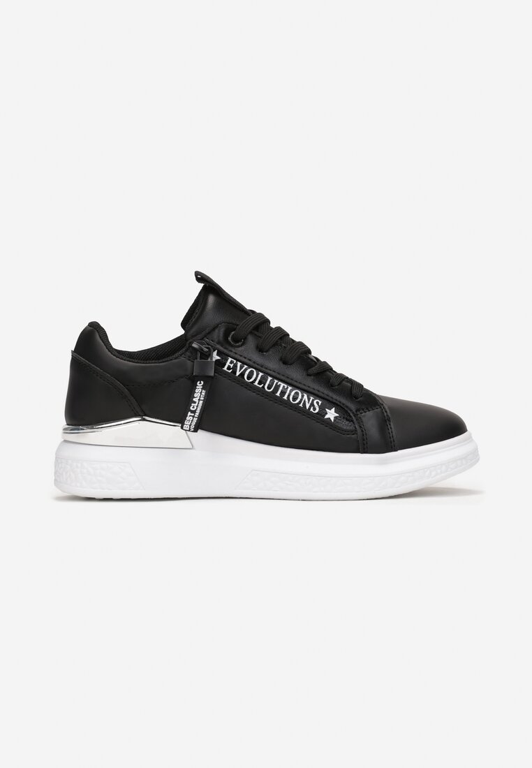 Sneakers Negri Platforma cu Inserție Metalică și Fermoar Decorativ Enlista