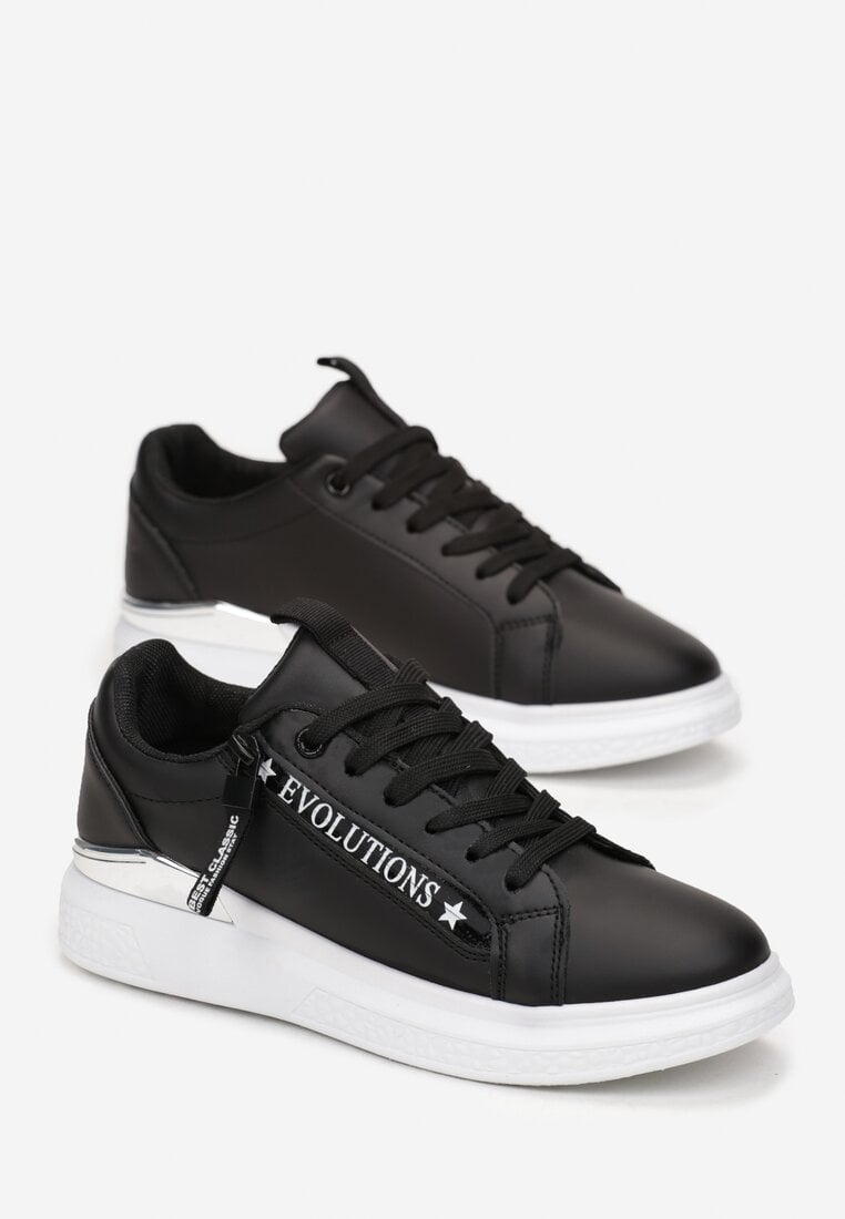 Sneakers Negri Platforma cu Inserție Metalică și Fermoar Decorativ Enlista