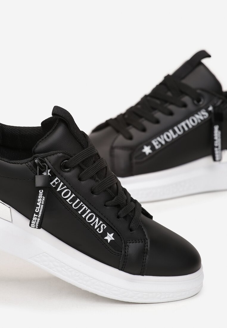Sneakers Negri Platforma cu Inserție Metalică și Fermoar Decorativ Enlista