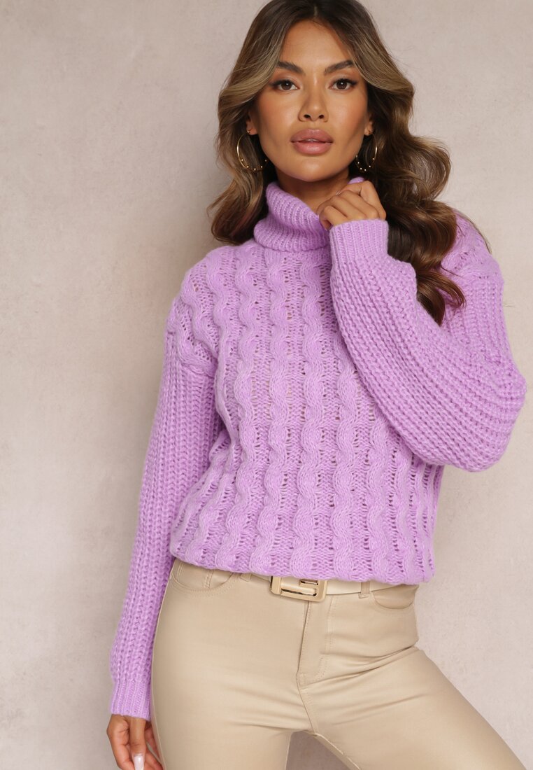 Golf Violet cu Mânecă Lungă în Împletitură Ornamentală Ciarul