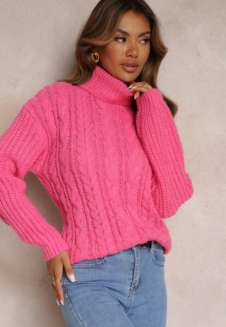 Pulover Fucsia Guler Înalt Împletitură Vasilom