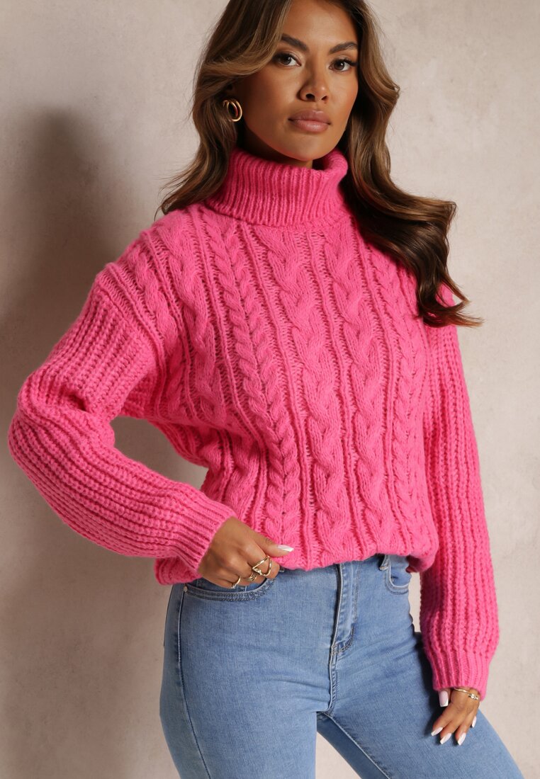 Pulover Fucsia Guler Înalt Împletitură Vasilom