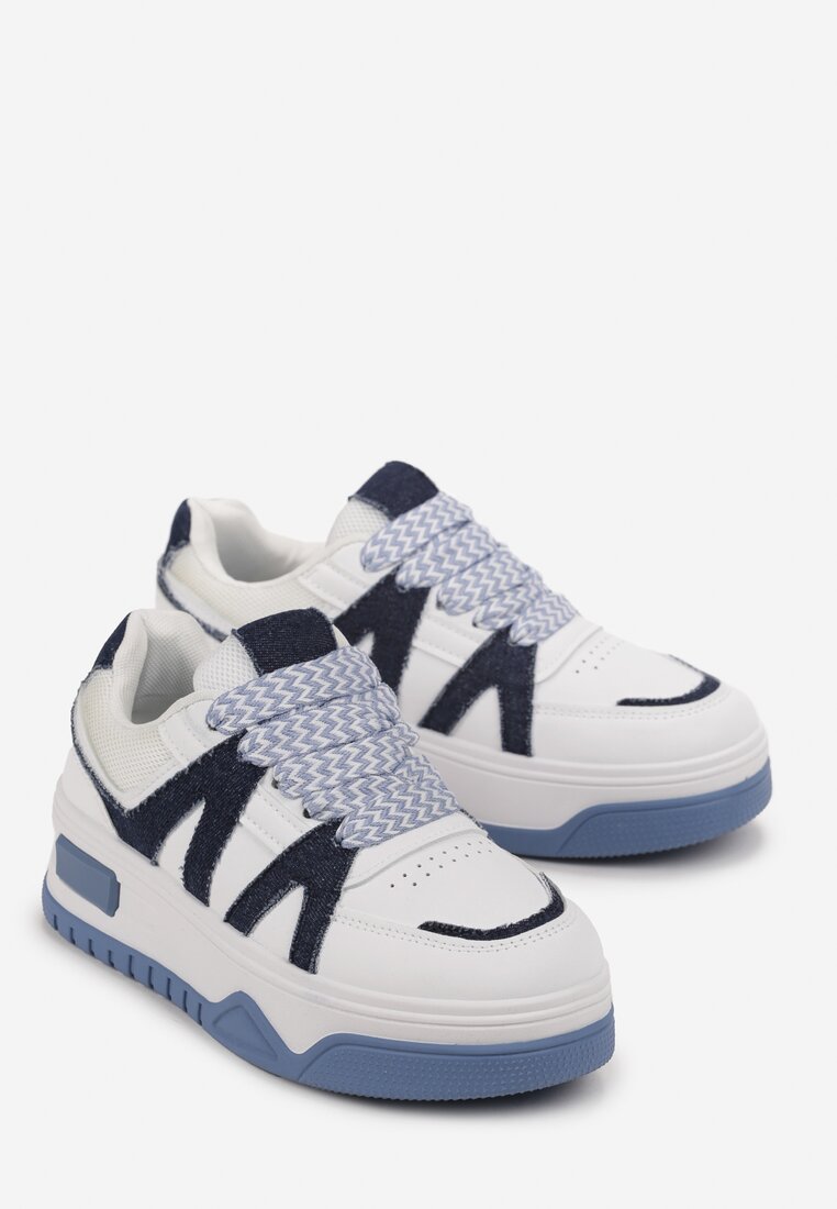 Biało-Niebieskie Sneakersy przed Kostkę na Platformie Inovel